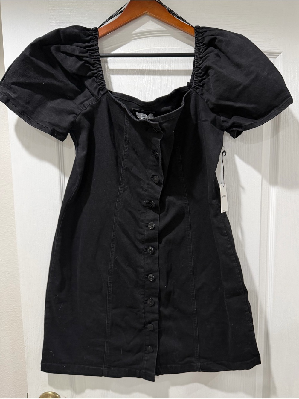 Forever 21 Black Puff Sleeve Button-Front Mini Dress size 2X